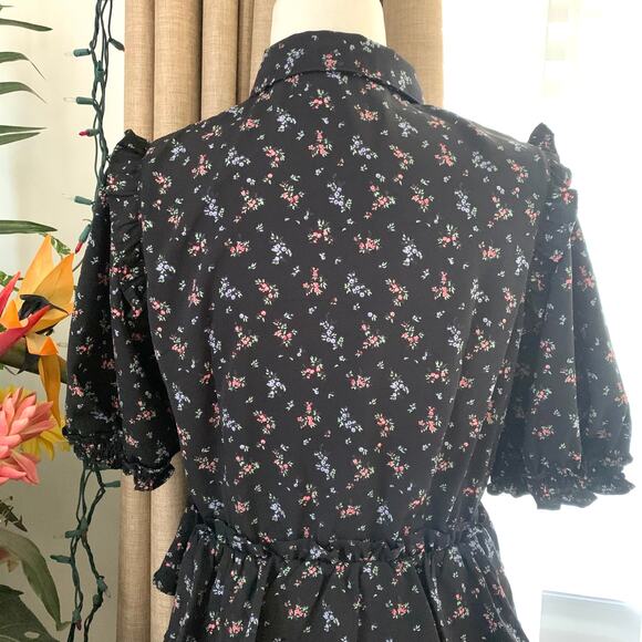 GU (Uniqlo) x Rokh Half Sleeve Shirt Dress in Black Floral - Picture 11 of 13